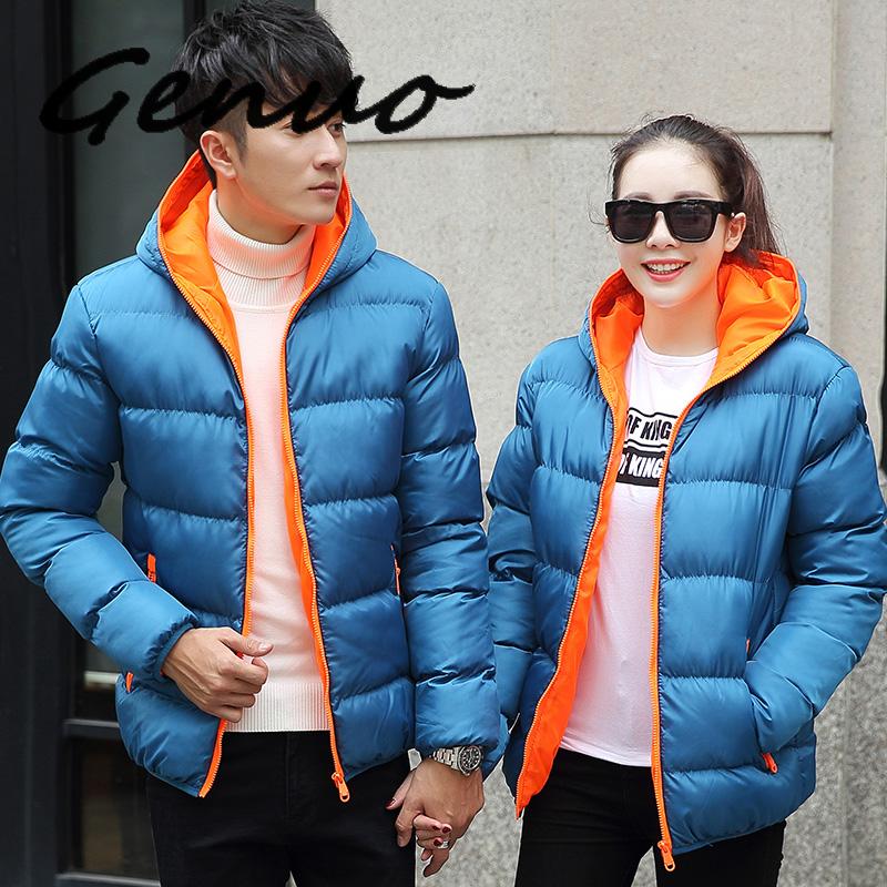 

Genuo 2020 Warm Outwear Winter Jacket Men Windproof Hood Men Women Love Jacket Size High Quality 6 Colors Plus Size -4XL, Blue orange