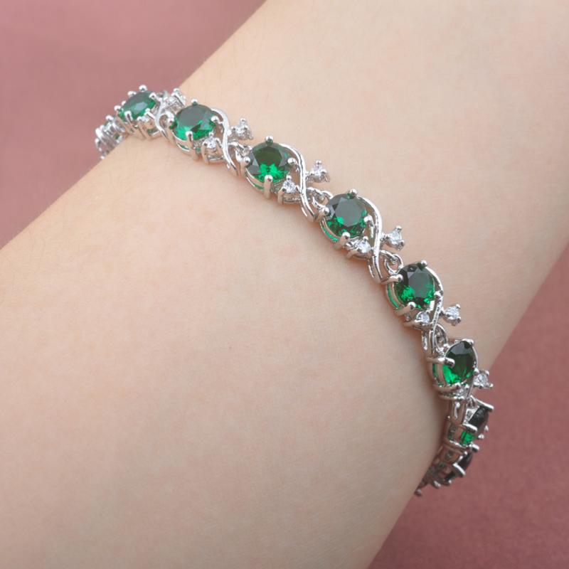 

2020 New Green Crystal Bracelet For Women Wedding Jewelry Silver Color Link Chain Zirconia Bracelet Free Shipping OS0207
