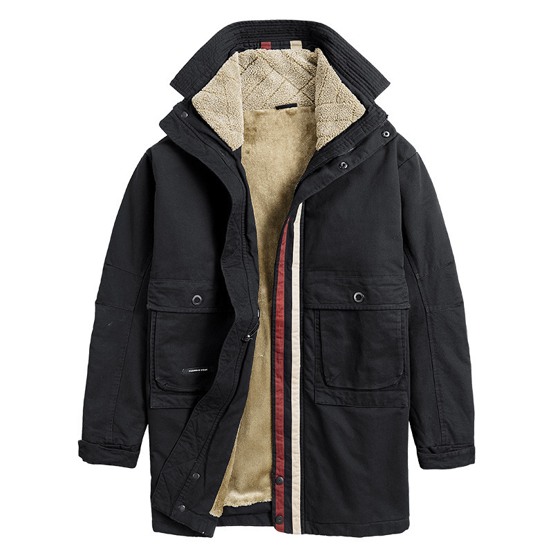 

Winter Oversize Warm Thick Parka Men Padded Fleece Tactical Windbreaker Jacket Male Winter Puffer Jacket Men Casual Coats, Black