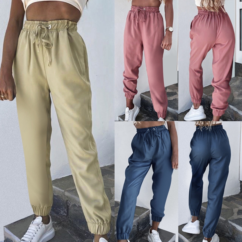 

Women' Fashion Casual Lace Straps Loose Solid Color Casual Pants, Blue