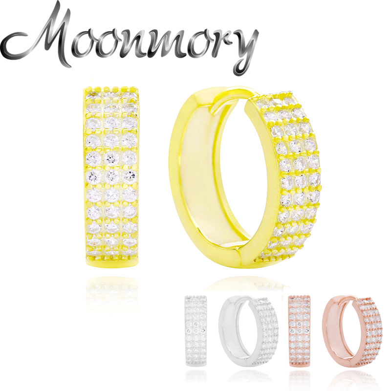 

Moonmory 925 Sterling Silver Full White Zircon Hoop Huggies Earrings For Women Gold Color Crystal Round Circle Earring Jewelry
