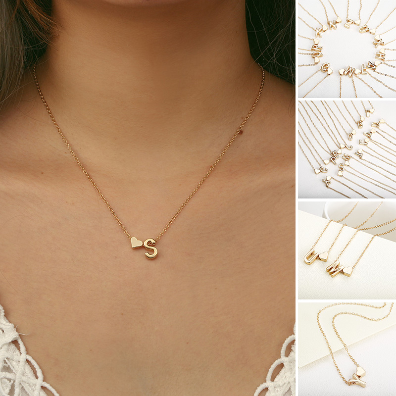 

Women Necklace 26 Letters Jewelry Love Heart Pendant Fashion Decoration Gift d88