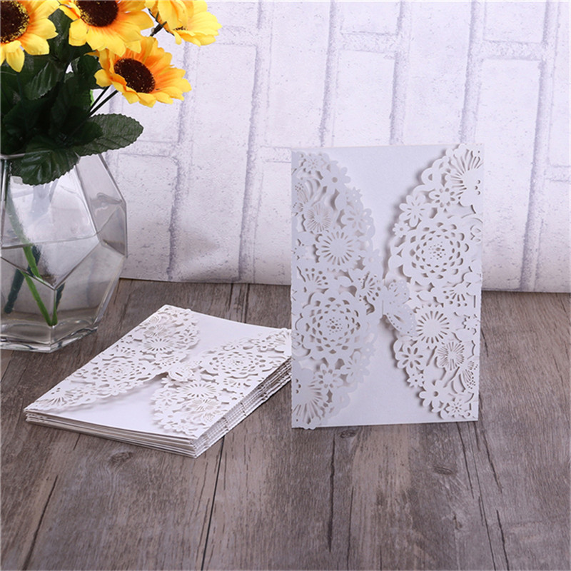 

10pcs Vertical Laser Cut Butterfly Invitation Cards Kits For Wedding Bridal Shower Birthday Party Wedding Decor Supplies