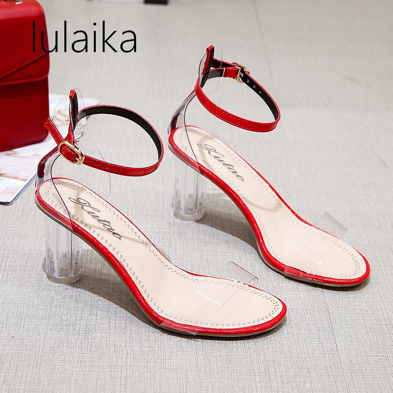 

2020 PVC Jelly Sandals Crystal Open Toed High Heels Transparent Heel Sandals Sexy Party Thin Heel Wedding 7 Cm Size 34-39, Beige