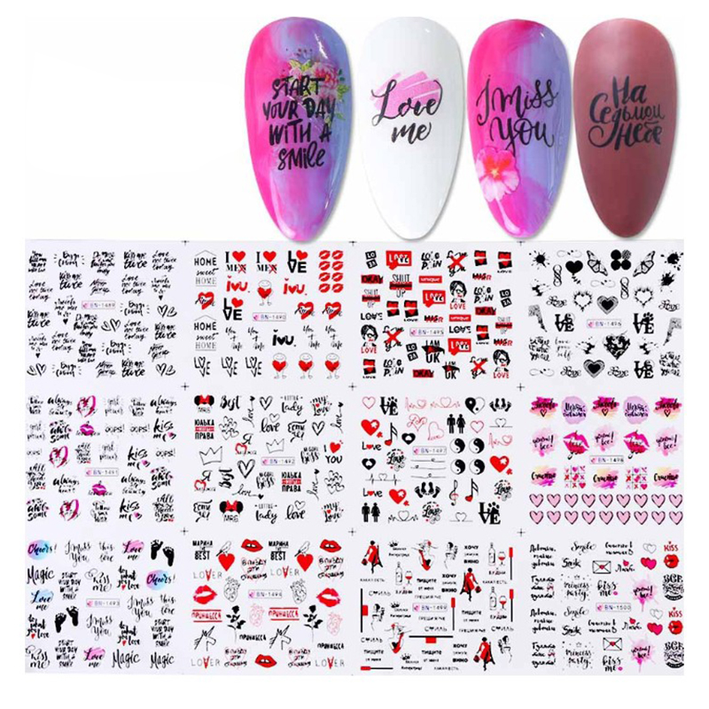 

1 Pcs Nail Art Stickers Love Word Heart Letters Water Transfer Decals Tips Nail Decoration, 1pcs
