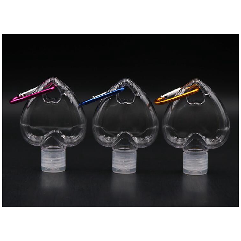 

50ML heart shape Hand Sanitizer Bottle With Key Ring Hook Clear Transparent Plastic Refillable Containers Travel Bottle Patry Favor YYA419