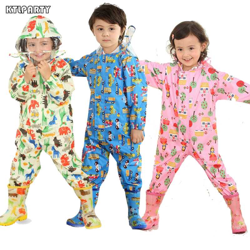 

KTLPARTY Children cartoon raincoats kids jumpsuit rainwear raincover for children baby boy girl waterproof poncho rain coat kids