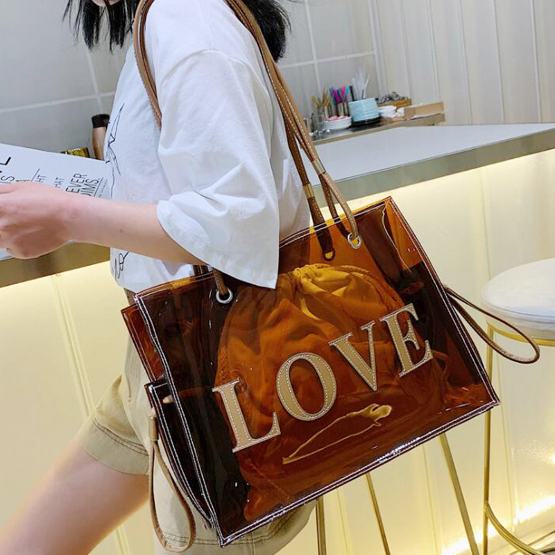 Sacs à manchettes d'amour Large Sac fourre-tout clair pour femme Sacs à main transparentes Sac à main Jelly 2020 Nouveaux sacs de mode