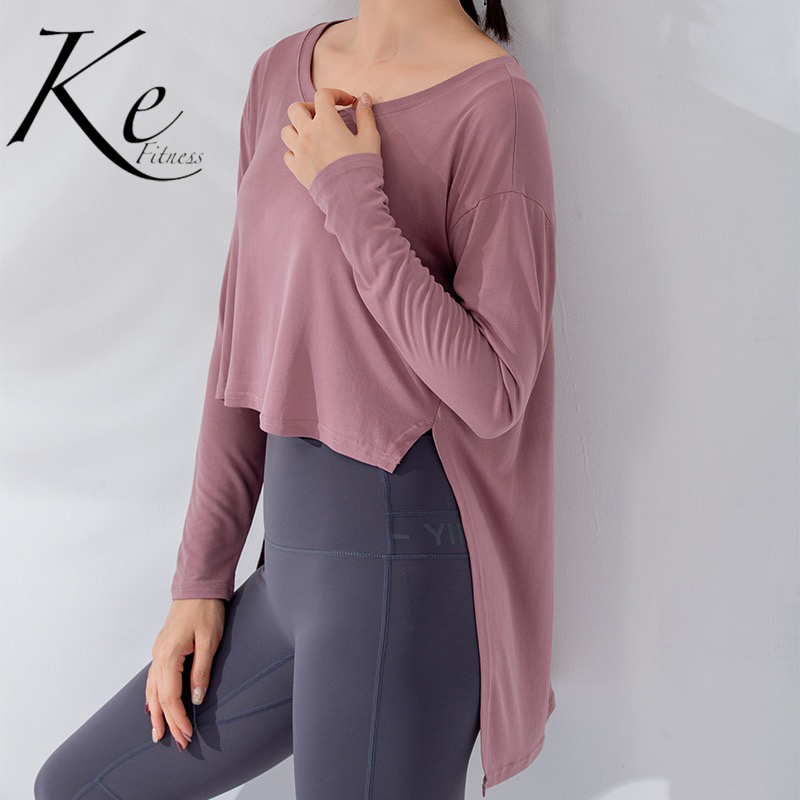 

Ke Autumn new products yoga clothes women' long-sleeved loose loose slim sports blouses running T-shirt training fitness tops, Verde
