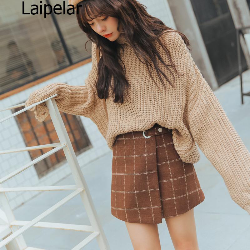 

2020 Women' Ulzzang Autumn And Winter Harajuku Thickened Woolen Plaid Retro Skirt Female Cute Japanese Kawaii Skirts For Women, Blue