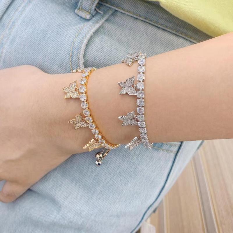 

HIBRIDE Shiny Yellow Gold Color Cubic Zirconia Butterfly Charm Bracelet Bangle for Women Wedding Party Jewelry AccessoriesN-1414