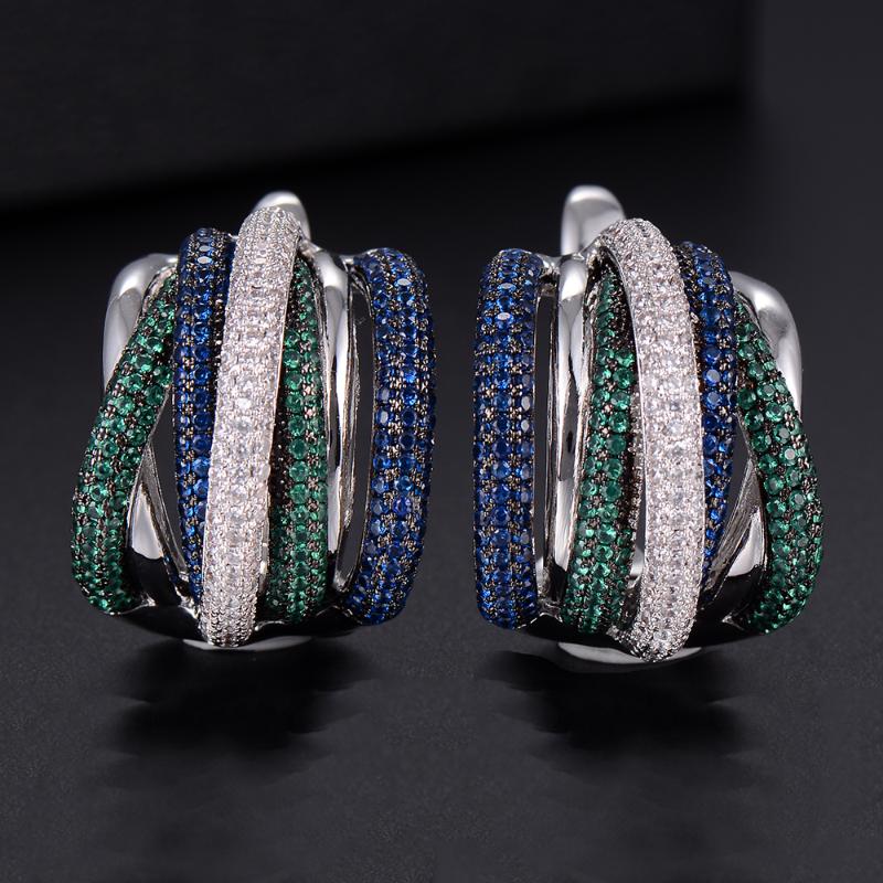 

GODKI 25mm Luxury Twist Braided Colorful Full Mirco Pink Cubic Zirconia Setting European Wedding Clasp Earring Fashion Jewelry