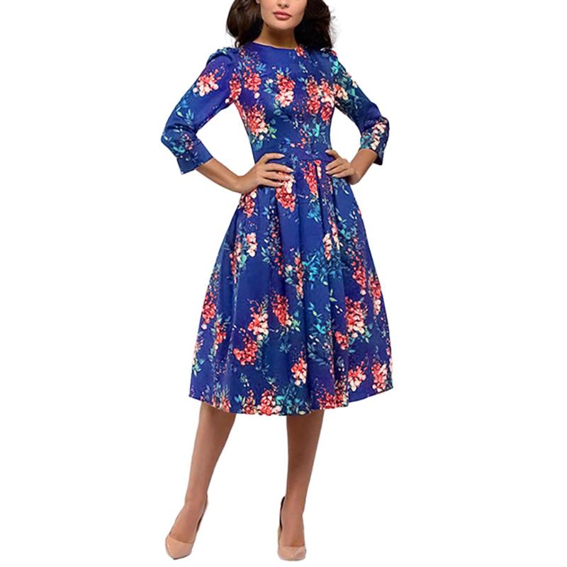 

Womail Elegant Floral Dresses Women' Fashion 3/4 Sleeves Vintage Floral Dresses Women 2020 Autumn Dress Women Plus Size, Bu