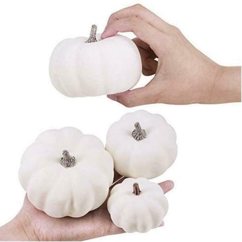 

12Pcs Halloween Artificial White Pumpkins Harvest Fall Thanksgiving Decoration For Trade Fair, School, Shopping Mall, As pic