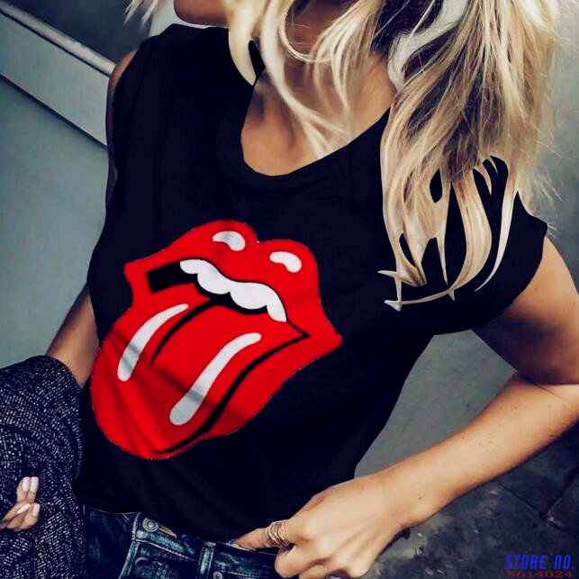 

2020 Summer Hot Women Tops Plus Sizes Tees Cotton Femme Lips Tongue T Shirts Elegant Ruffles Loose Sexy Befree Boho Shirt, Brown