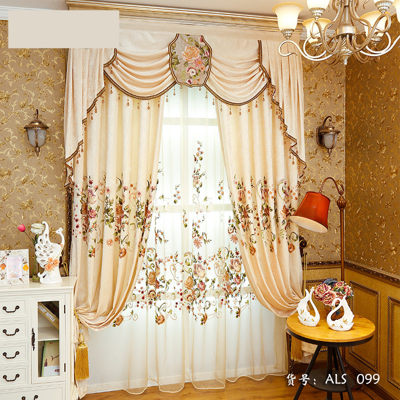

Custom curtains European rural Jacquard yellow Chenille embroidered bedroom cloth blackout curtain tulle valance drape M733, Tulle sheer