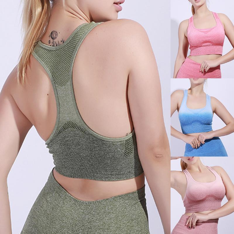 

Gradient Color Women Bra Hollow Out Sports Bra No Steel Ring Women Breathable Sports Shockproof Padded, Blue