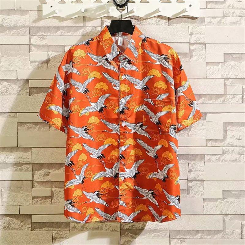 

Hawaiian Shirts Mens floral Printed Turn Down Collar Short Sleeve Casual Shirts Men Button Streetwear Beach Camisa #g3