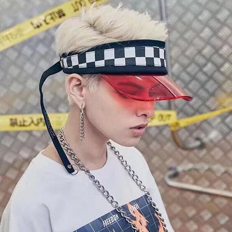 

Transparent Empty Top Sun Hats Street Hipster Sports Casual Hats for Men and Women Black and White Plaid Wild Baseball Caps