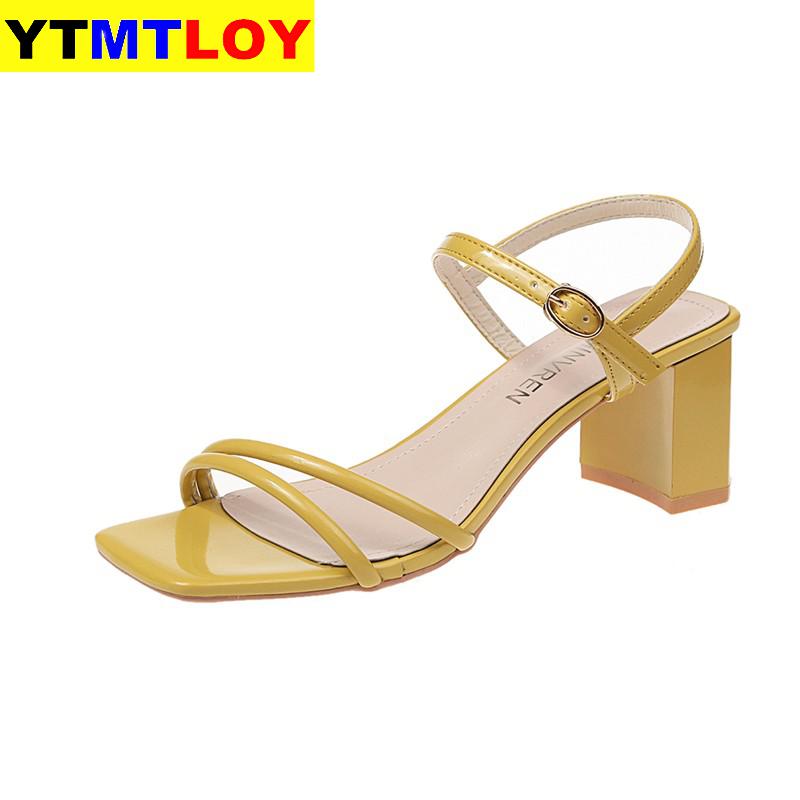 

High Heel narrow band Sandals Women Open Toe square heel Ankle Strap Summer women shoes 2020 Fashion office sandals, Beige
