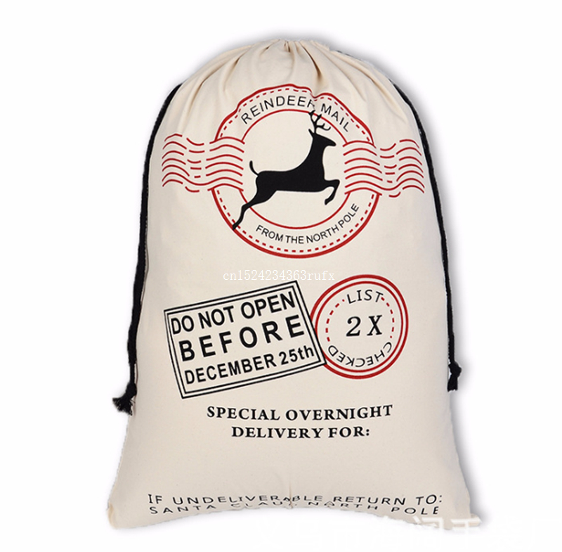 

100pcs Drawstring Canvas Santa Sack Christmas Gift Bag Vintage Christmas Stocking Bag Decoration Wholesale