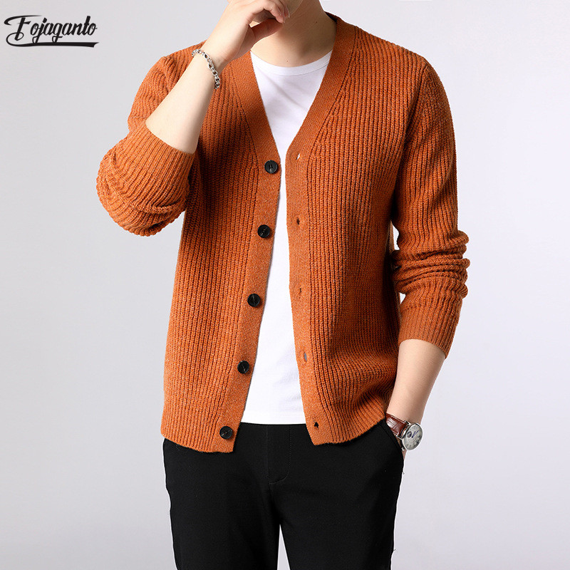 

Fojaganto Men's Solid Color Cardigan Sweater Comfortable Warm Men Fashion Wool Blend Sweater Male Wild Casual Slim Sweaters, Silver