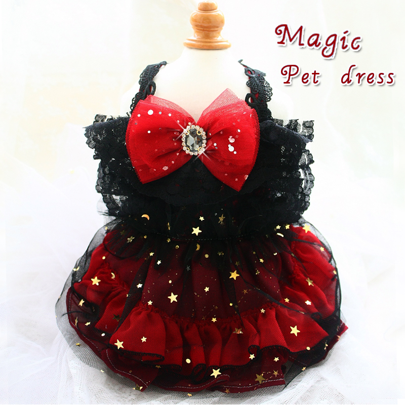 

Free shipping handmade dog clothes Adorable Princess dog dress mysterious noble Black gold stars tulle skirt pet clothes poodle, Burgundy