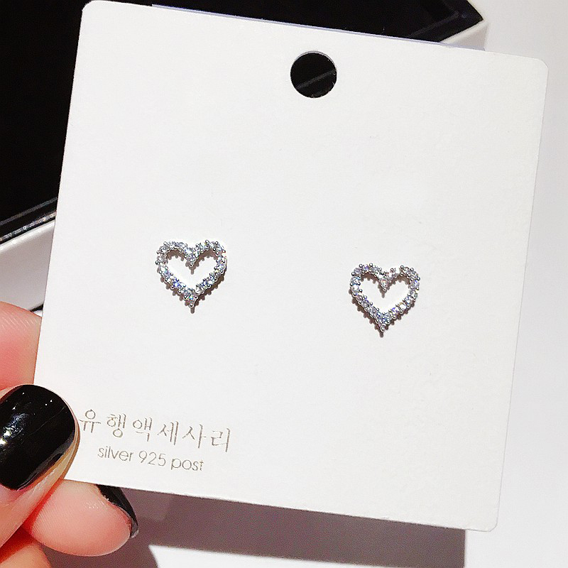 

Exquisite Korean Style Heart Earrings Rose Gold Color Micro Paved Cubic Zircon Stud Earrings Fashion Women Jewelry