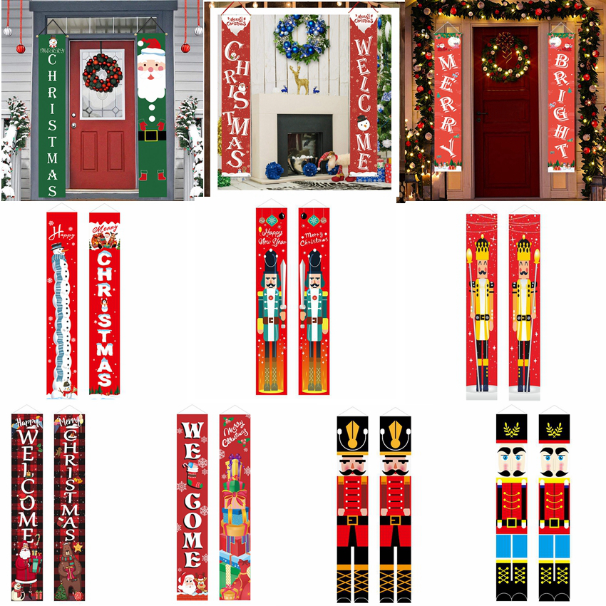 

25style Christmas Couplets Merry Christmas Banner Door Hanging Banner Porch Sign Hanging flags Decorations curtain Xmas Couplet GGA3750-4