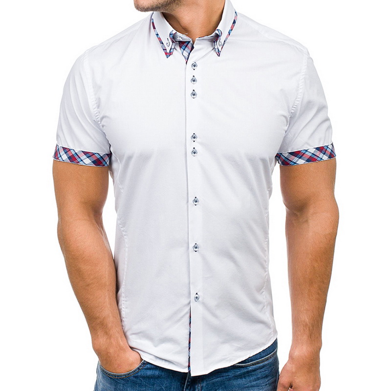 

Men's Summer Spliced Plaid Short Sleeve Shirts 2020 New Lapel Design Solid Color Casual Slim Fit Breathable Comfortable Tops, Black