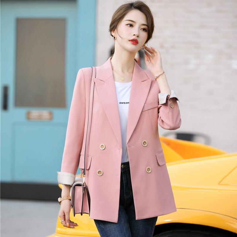 

Spring Fall Fashion Ladies Pink Blazer Women Outerweaer Jackets Coat Office Work Wear Clothes Double Breasted, Black