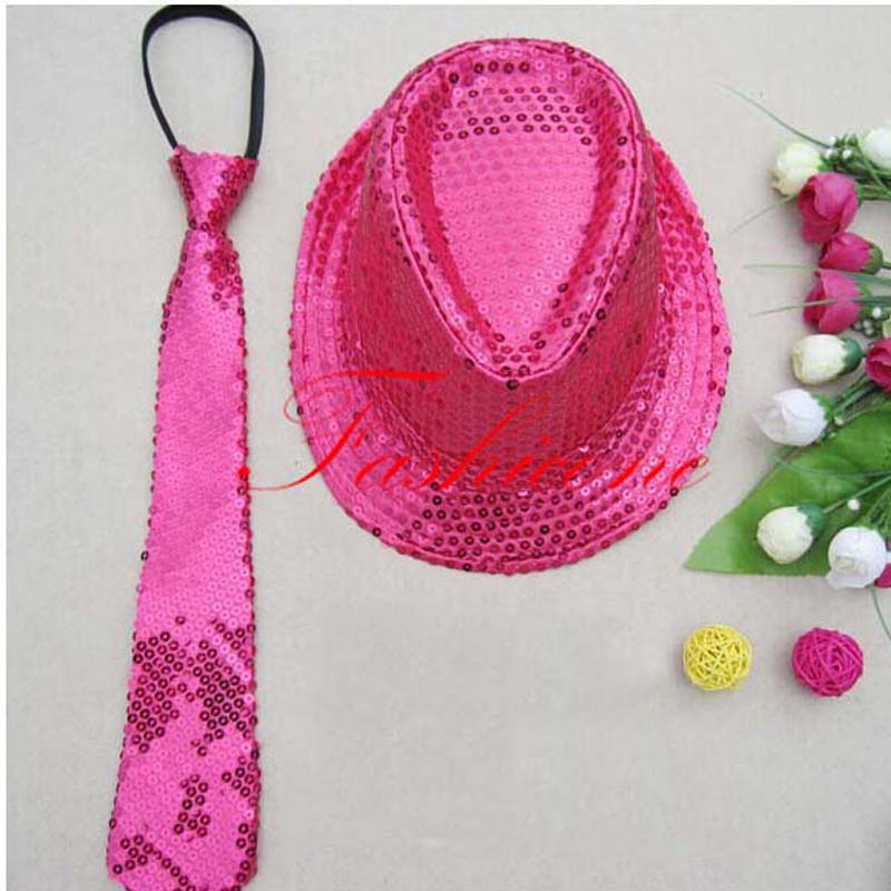 

Children Boy Girls Sequins Jazz Hat Necktie Trilby Dance Hats Cap Neck Tie
