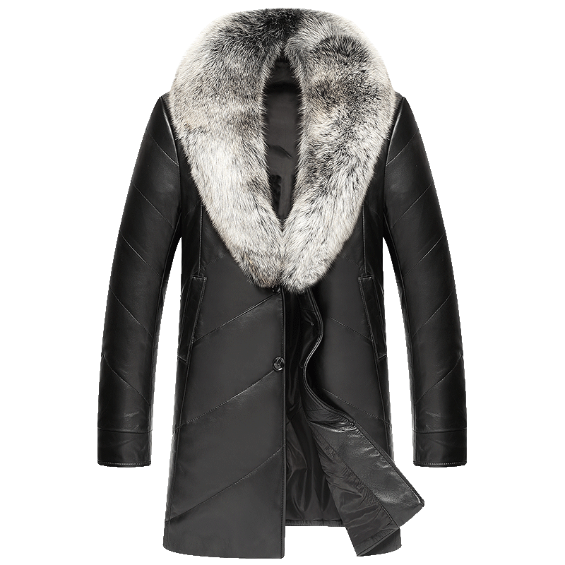 

Genuine Leather Jacket Men Winter Jacket Fur Collar Real Sheepskin Coat for Men Warm Down Jackets Plus Size Chaqueta MY1792, Black