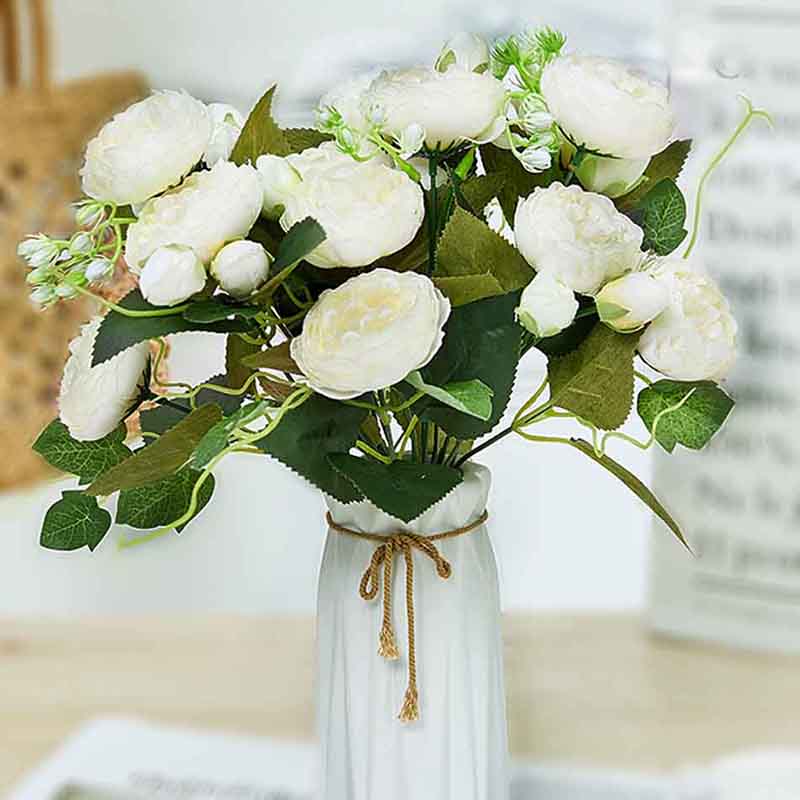 

1 Bouquet 5 Head Artificial Silk Flowers Peony Home Wedding Party Decor White Rose Fake Flower 4 Small Bud Bouquet Fashion, Fzh001purple