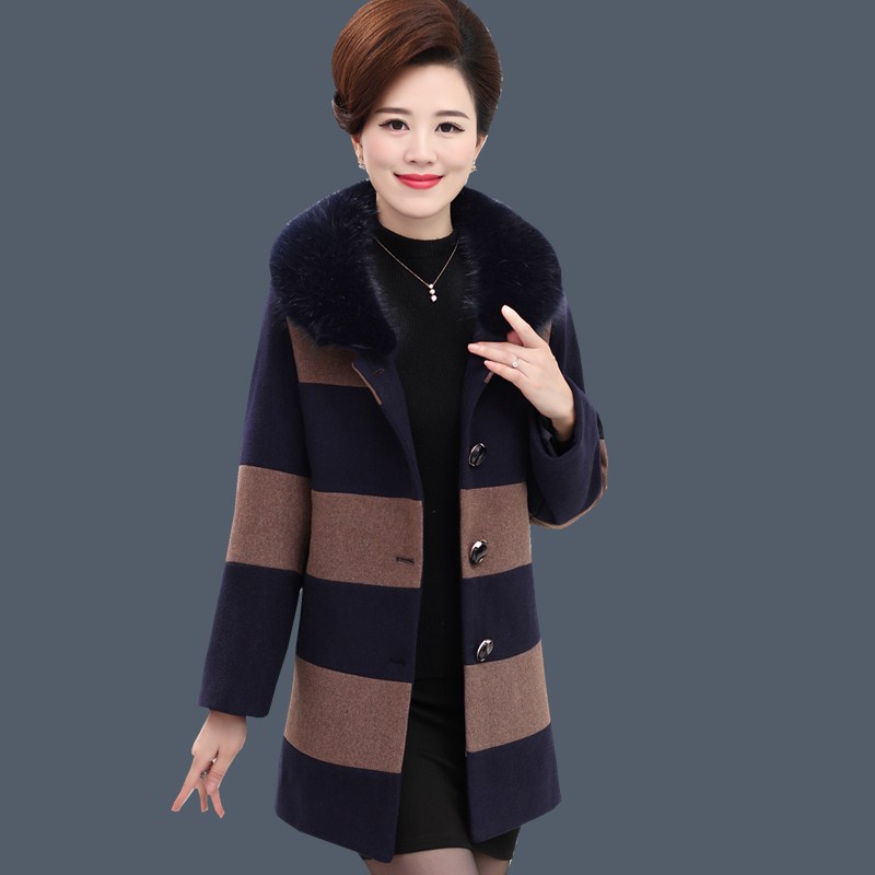 

Women's Wool Coat Autumn Winter Fashion Woolen Jacket Mid-Long Cardigan Plaid Coats Overcoat Plus Size 5XL Mother Dress, Jujube