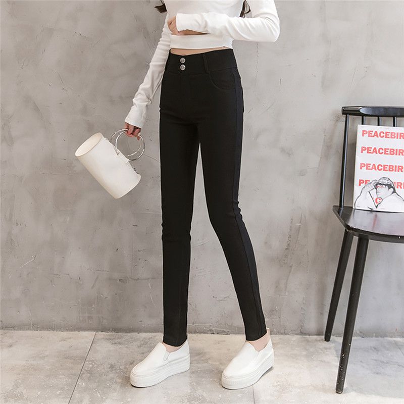 

Women Leggings Autumn Elastic Solid Color Plus Velvet Slim Skinny High Waist Bottom Warm Fashion Black Trousers