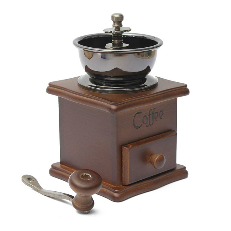 

Coffee Grinders Classical Wooden Manual Coffee Grinder Stainless Steel Retro Spice Mini Burr Mill wheel machine