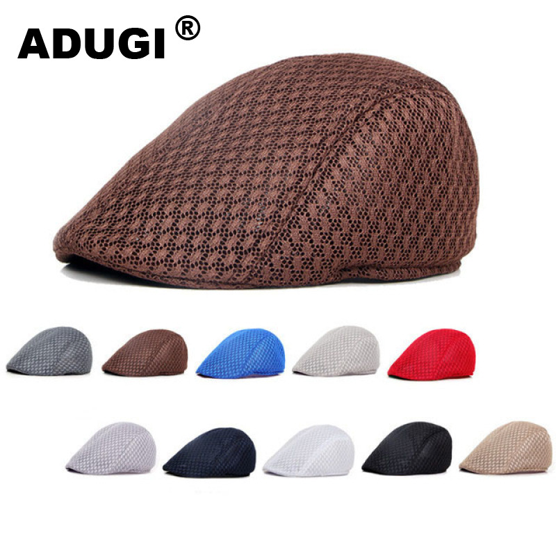 

ADUGI Beret Korean Men and Women Beret Solid Color Hollow Mesh Cap Forward Hat Shade Breathable Spring and Summer Sun Hat, White