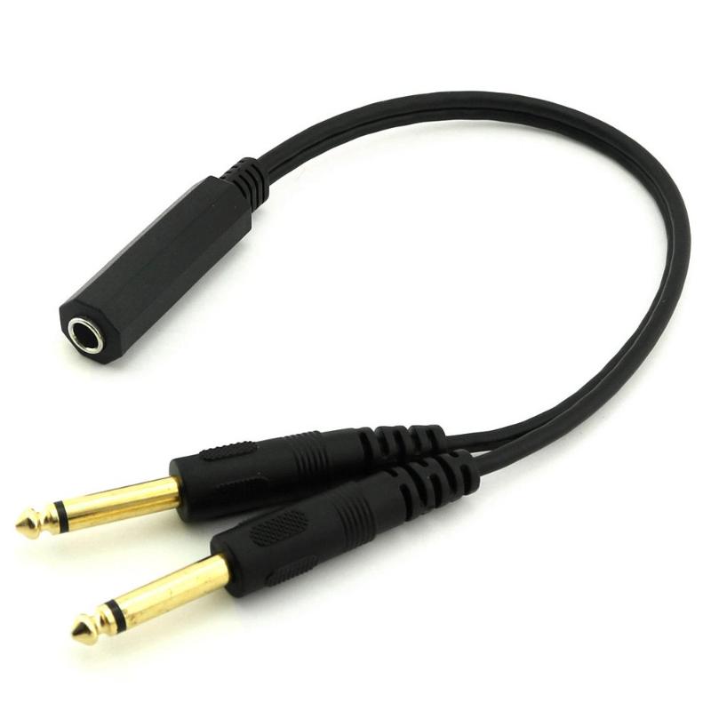 

1pc 6.35mm 1/4 inch Stereo TRS Female to 2 Dual 6.35mm Mono TS Male Y Splitter Cable