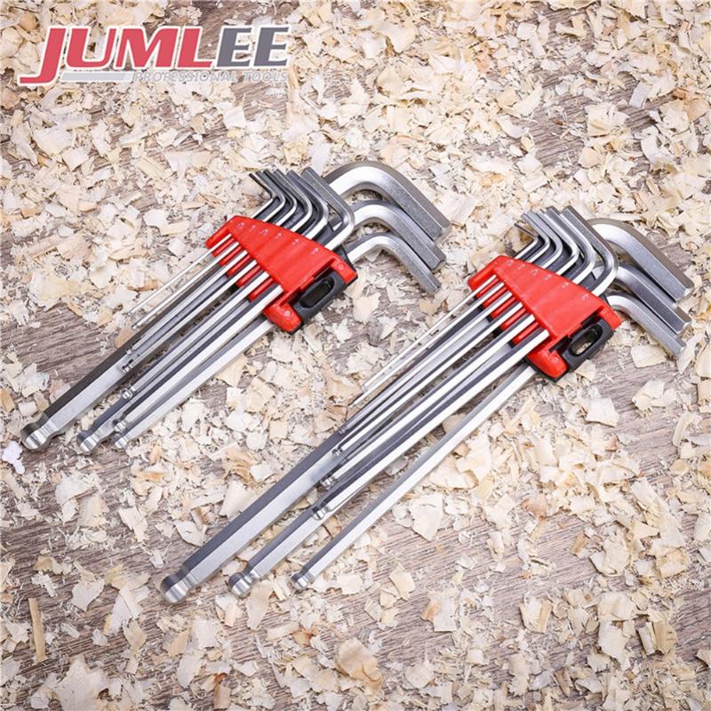 

9pcs 1.5mm - 10mm Flat Hexagon Allen Key Wrench Tools Set Imbus Matte Chrome Ball End Spanner Set Screwdriver Tool Kit