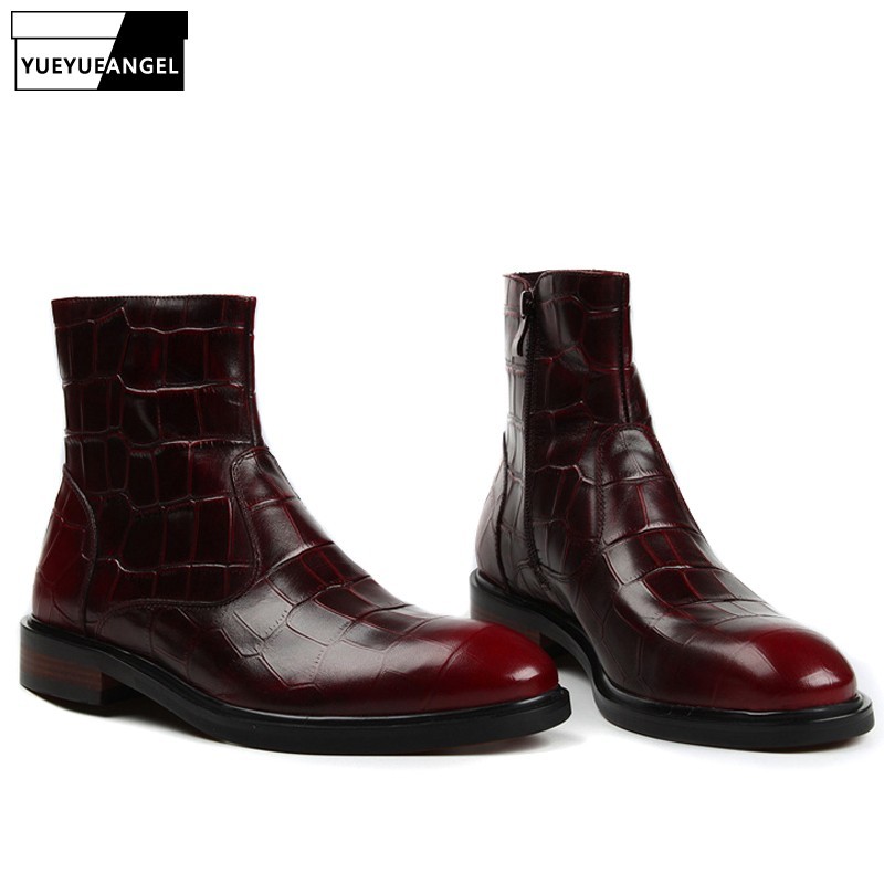 

Men Boots Genuine Leather Business Formal Zipper Dress Boots British Casual High Top Leather Shoes Ankle, As pic