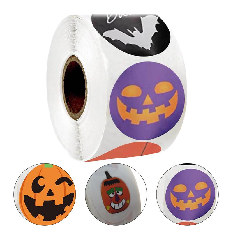 

3 Roll Halloween Gift Box Packaging Stickers Seal Stickers Round Adhesive Sticker Decorative Halloween Party Supplies