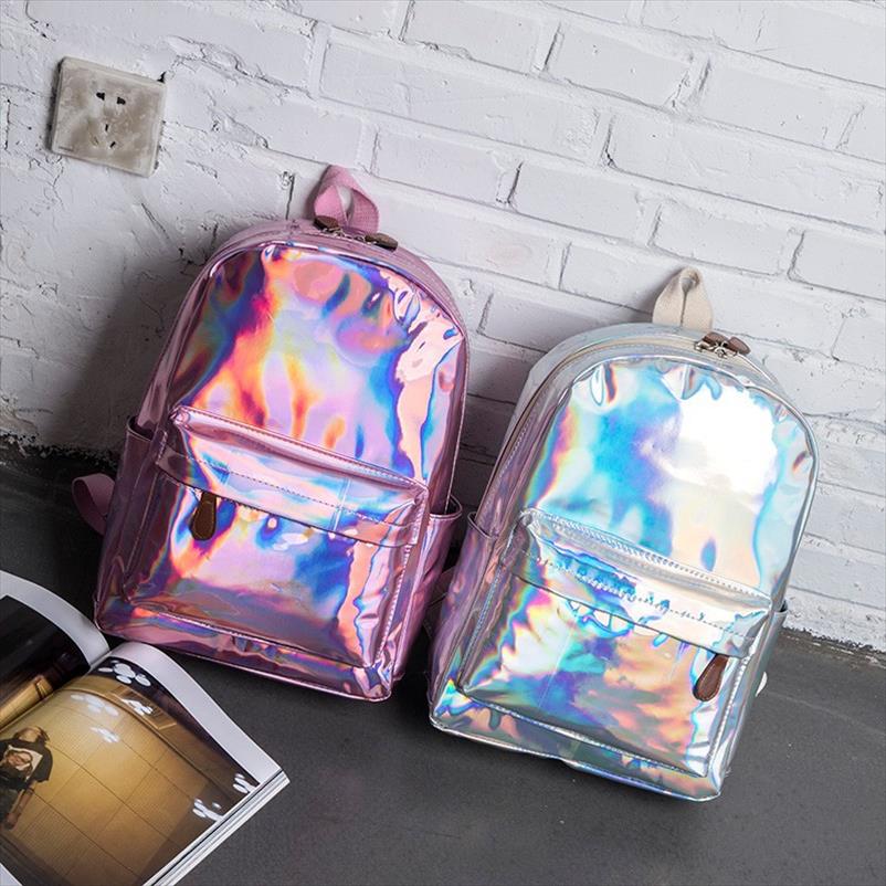 New Women Laser Leather Cry Baby Backpack Holographic School Bookbag Total black