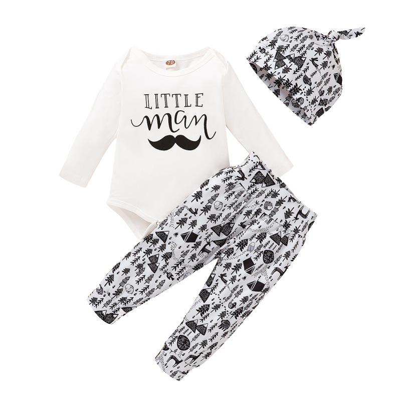 

Newborn Baby Girls Boys Clothes Set Autumn Long Sleeve Letters Print Romper Tops Trousers Hat 3pcs Clothing Suit Outfits 0-18M5, Beige