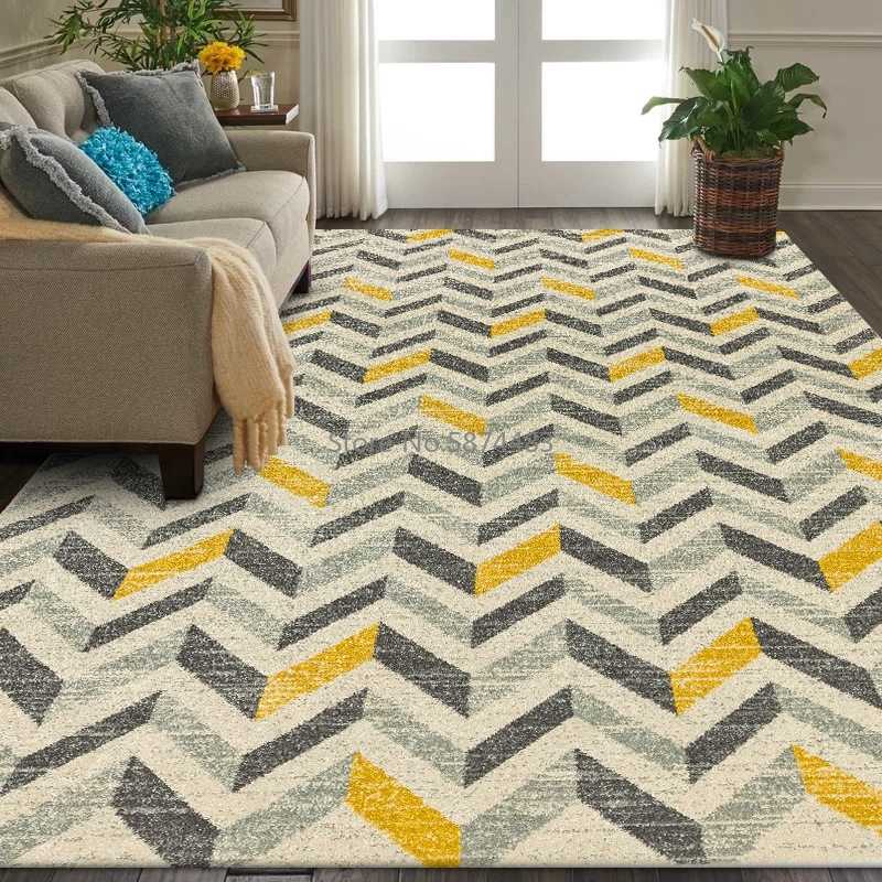 

Nordic Style Gray Yellow Geometric Carpet and Rug Living Room Sofa Table Non-Slip Floor Mat Kids Play Game Tent Bedroom Area Rug, Carpet1