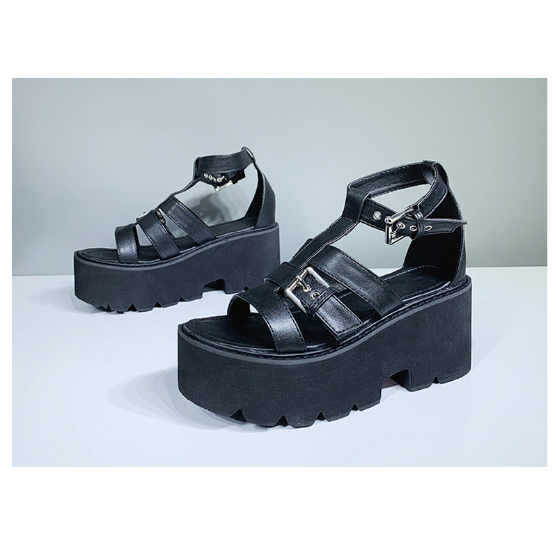 

sandals for women 20s0 punk shoes High Heels Platform Sandals Women Summer Shoes sandalias romanas women's YMB116-1, Black
