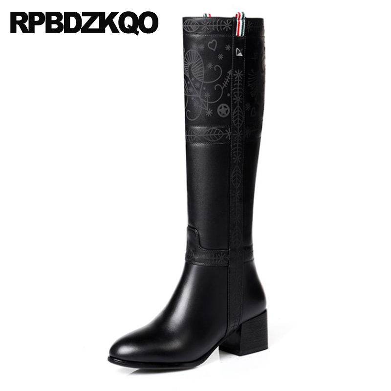 

12 44 Women Black Crossdresser Chunky Faux Fur Knee High Shoes Tall Wide Calf Long Vintage Plus Size Big 13 45 Side Zip Boots