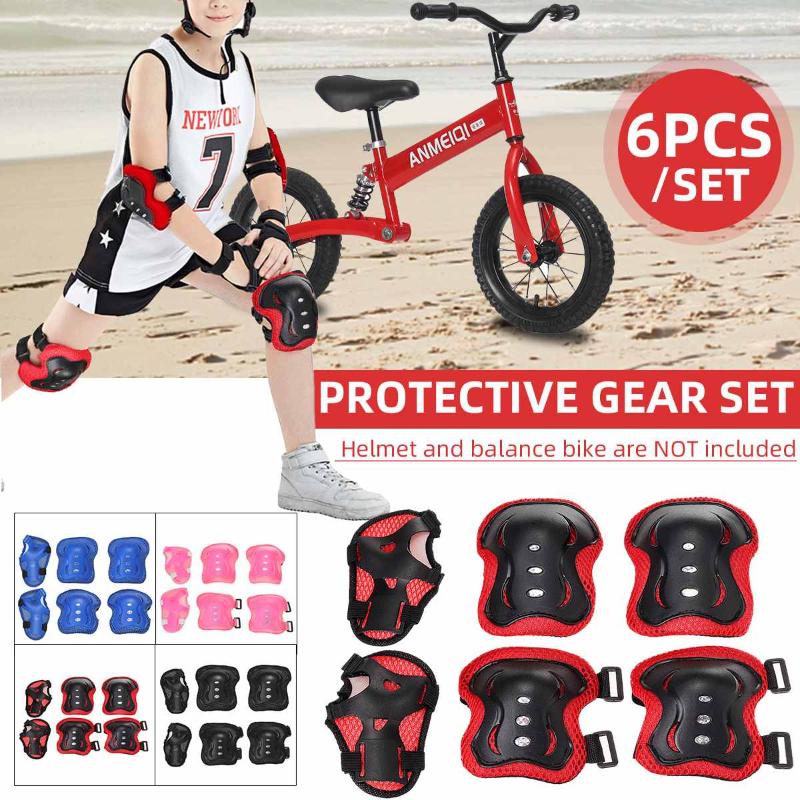 

6pcs Outdoor Sport Thicken Elbow Knee Pads Skating Protective Gear Sets Elbow Knee Pads Bike Cycling Skateboard Children Kids, Red