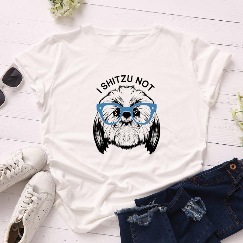 

Plus Size -5XL 100% Cotton Women T-shirt Fashion Glasses Pug Print T Shirt Cute Dog Printed Female Top Tees Summer Tshirt, No pattern