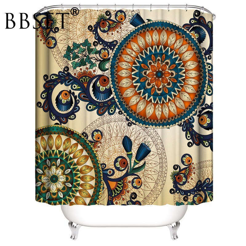 

BBSET Bohemian Pattern Shower Curtain Sets Bathroom Decor with 12 Shower Hooks Waterproof Washable